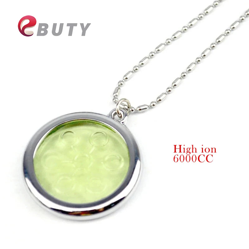 Bio Pendant 6000cc High Ions Green Glass Charms Stainless Steel Chain