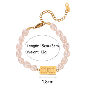 11:11 Angel Number Charm Freshwater Pearl Bracelet for Women Girls