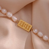 11:11 Angel Number Charm Freshwater Pearl Bracelet for Women Girls