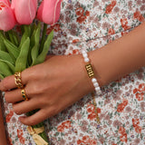 11:11 Angel Number Charm Freshwater Pearl Bracelet for Women Girls