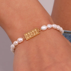 11:11 Angel Number Charm Freshwater Pearl Bracelet for Women Girls