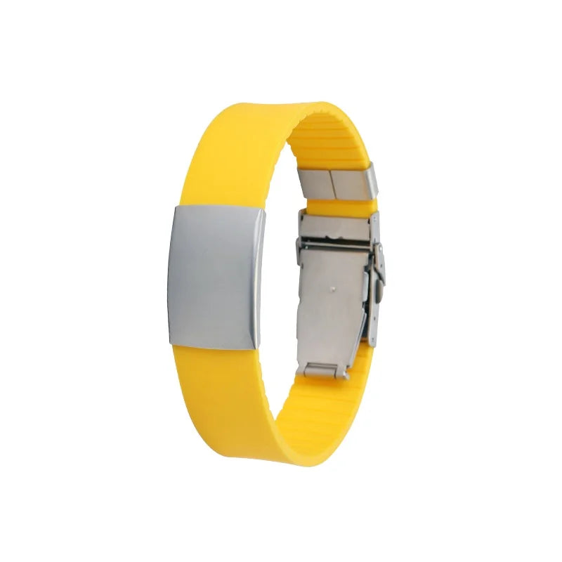 Customizable Silicone Bangle with Stainless Steel - Personalized Bracelet