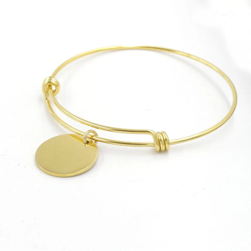 Personalized Bracelet Stainless Bangle ID Pendant Customed Name Engraved Jewelry