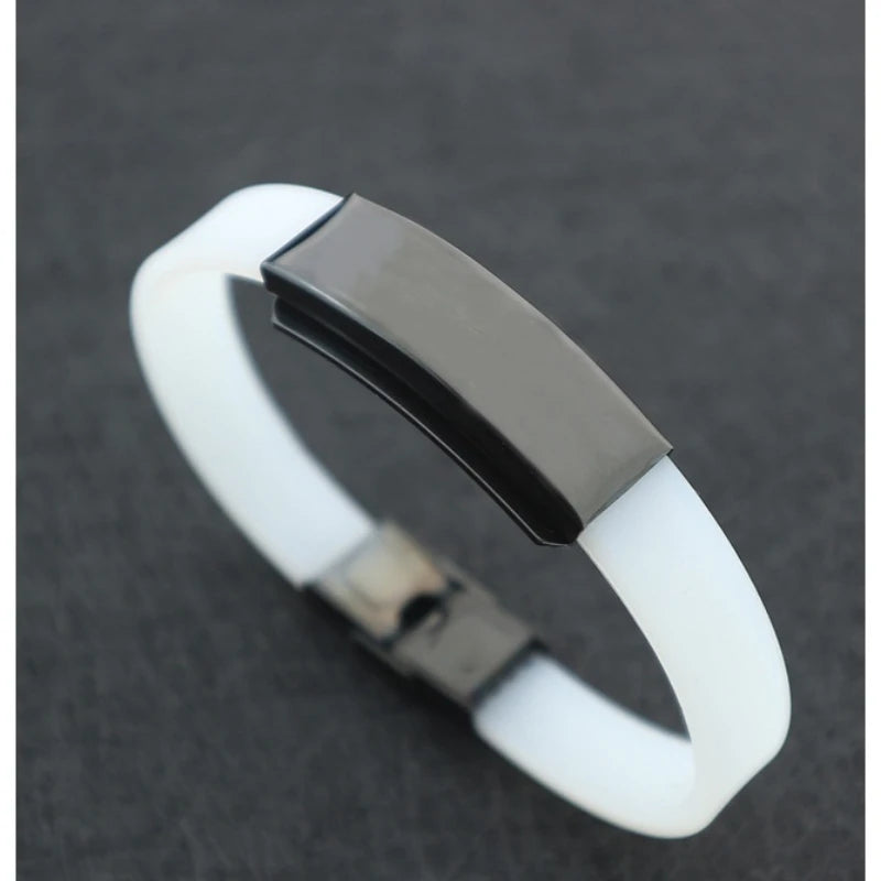 Glow in Dark ID Bracelet Engraved Name Stainless Steel Silicone