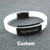 Glow in Dark ID Bracelet Engraved Name Stainless Steel Silicone