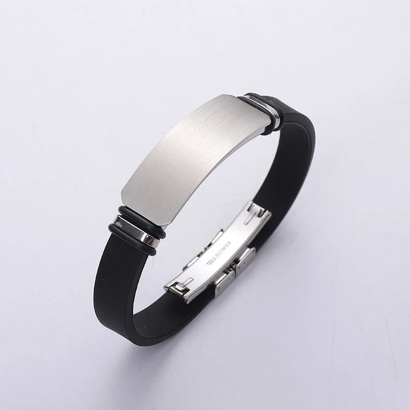 Personalized ID Bracelet Engraving Bangle Silicone Stainless Steel
