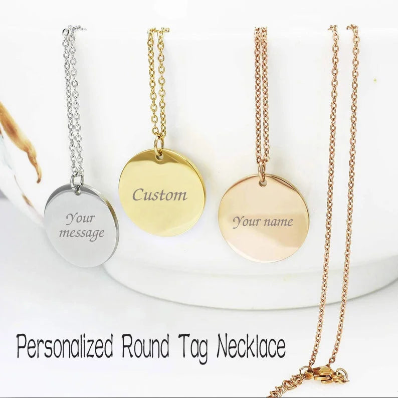 ECGITF Personalized Round Tag Necklace with DIY Pendant