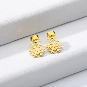 Gold Snow Floral Earrings Studs Women Jewelry