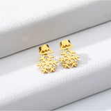 Gold Snow Floral Earrings Studs Women Jewelry