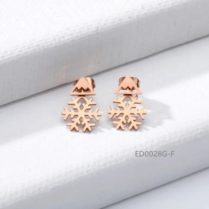 Gold Snow Floral Earrings Studs Women Jewelry