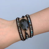 Labradorite Beads Wrap Bracelet with Charm - Friendship Boho Jewelry