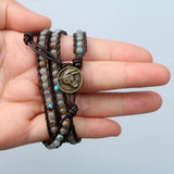 Labradorite Beads Wrap Bracelet with Charm - Friendship Boho Jewelry