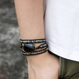 Labradorite Beads Wrap Bracelet with Charm - Friendship Boho Jewelry