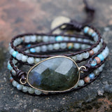 Labradorite Beads Wrap Bracelet with Charm - Friendship Boho Jewelry
