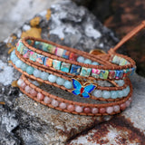 Butterfly Charm Bracelet Amazonite Stone Bead Leather Bracelet
