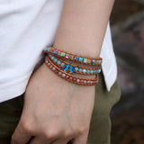 Butterfly Charm Bracelet Amazonite Stone Bead Leather Bracelet