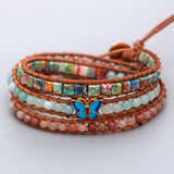 Butterfly Charm Bracelet Amazonite Stone Bead Leather Bracelet