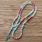 8MM Amazonite Stone Necklace Cross Pendant Nepal Style Jewelry for Women