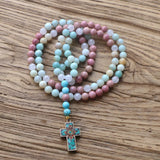 8MM Amazonite Stone Necklace Cross Pendant Nepal Style Jewelry for Women
