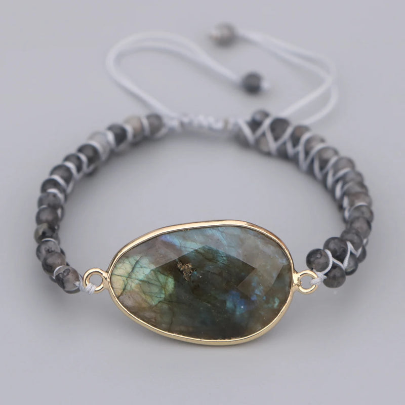 Labradorite Charm Wrap Bracelet 4mm Bead Bracelet