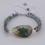 Labradorite Charm Wrap Bracelet 4mm Bead Bracelet
