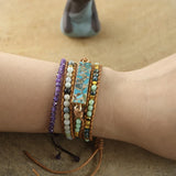 Amazonite Stone Beads Leather Wrap Bracelet