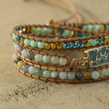 Amazonite Stone Beads Leather Wrap Bracelet