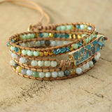 Amazonite Stone Beads Leather Wrap Bracelet