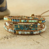 Amazonite Stone Beads Leather Wrap Bracelet