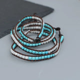 Women Leather Bead Bracelet with Shell Beads Turquoise Wrap Bijoux