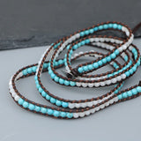 Women Leather Bead Bracelet with Shell Beads Turquoise Wrap Bijoux