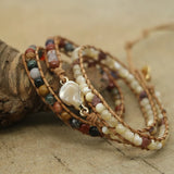 Boho Natural Stone Beads Bracelet with Shell Charm