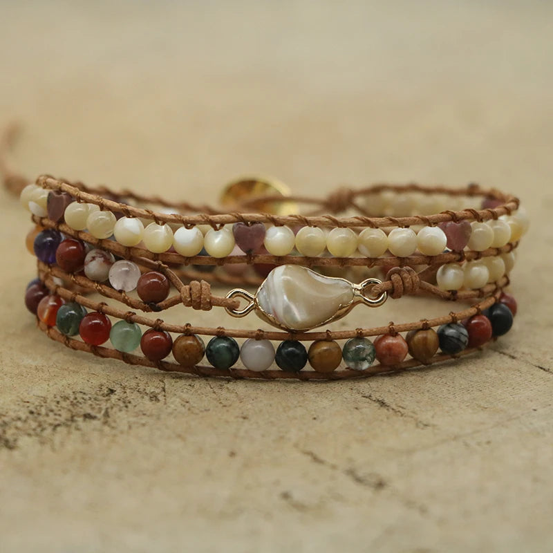 Boho Natural Stone Beads Bracelet with Shell Charm