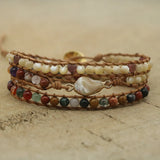 Boho Natural Stone Beads Bracelet with Shell Charm