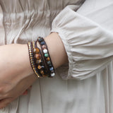 Tiger Eye Big Facted Stone Bead Wrap Bracelet Boho Seed Beads