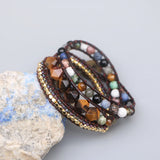Tiger Eye Big Facted Stone Bead Wrap Bracelet Boho Seed Beads