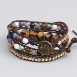 Tiger Eye Big Facted Stone Bead Wrap Bracelet Boho Seed Beads