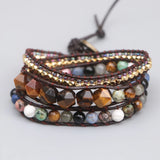 Tiger Eye Big Facted Stone Bead Wrap Bracelet Boho Seed Beads