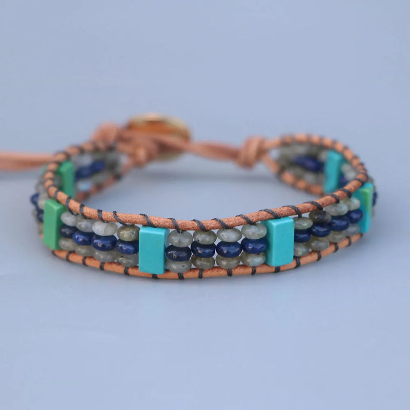 Labradorite & Lapis Lazul Leather Bracelet