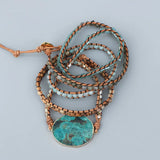 Handwoven 5X Leather Wrap Beaded Bracelet Ocean Amazonite Stone