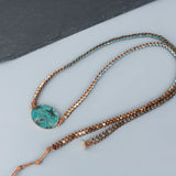 Handwoven 5X Leather Wrap Beaded Bracelet Ocean Amazonite Stone