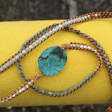 Handwoven 5X Leather Wrap Beaded Bracelet Ocean Amazonite Stone