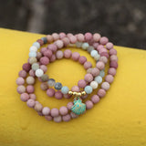 Matte Natural Stone Metal Scallop Bracelet 6MM Beads 108 Stands
