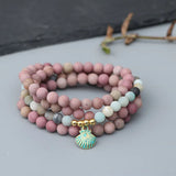 Matte Natural Stone Metal Scallop Bracelet 6MM Beads 108 Stands