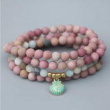Matte Natural Stone Metal Scallop Bracelet 6MM Beads 108 Stands
