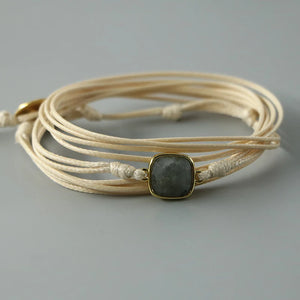 Labradorite Charm Bracelet Rope Wrap Natural Stone Boho Jewelry
