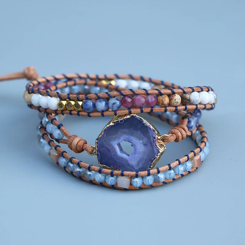 Purple Charm Wrap Bracelet Glass Beads Bracelet