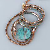 5 Wraps Bracelet Ocean Stone Handwoven Amazonite Leather Boho Jewelry