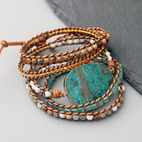 5 Wraps Bracelet Ocean Stone Handwoven Amazonite Leather Boho Jewelry