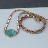 5 Wraps Bracelet Ocean Stone Handwoven Amazonite Leather Boho Jewelry